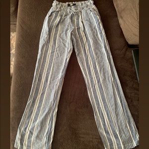 Blue and white striped cotton pants.